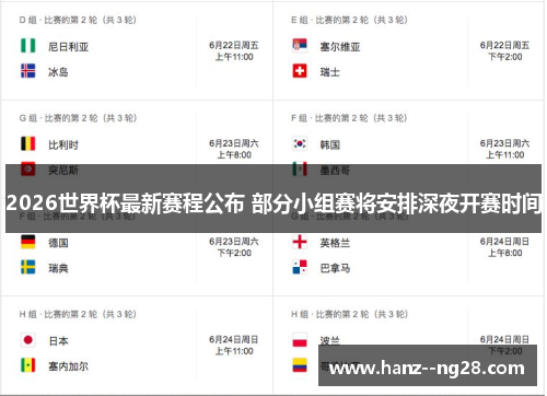 2026世界杯最新赛程公布 部分小组赛将安排深夜开赛时间 2026世界杯最新赛程公布 部分小组赛将安排深夜开赛时间
